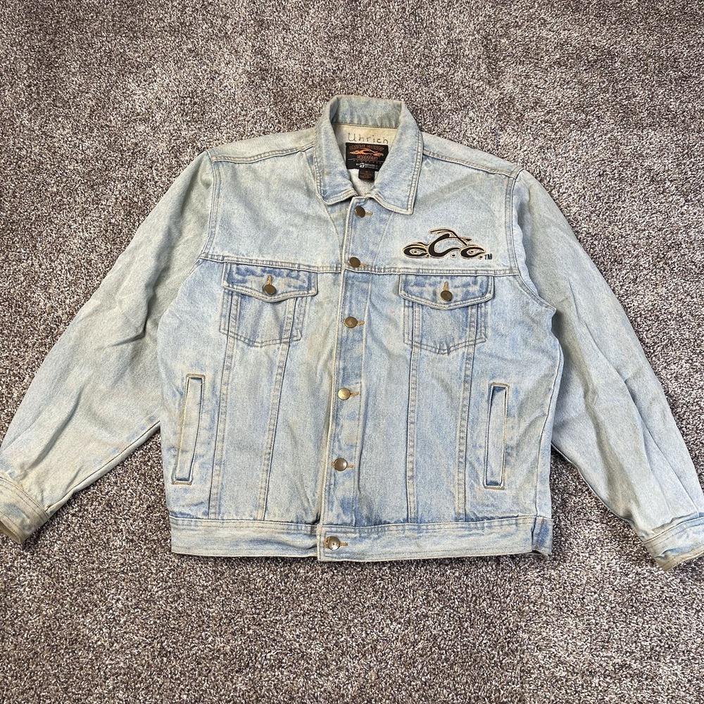 VTG Orange County Choppers Denim Jean Jacket Mens Size M Embroidered Distressed